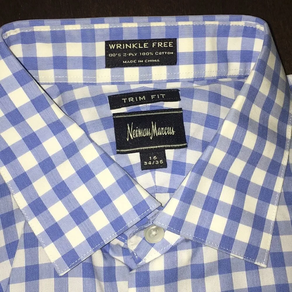 Blue Check Neiman Marcus Dress Shirt 16 x 34/35
